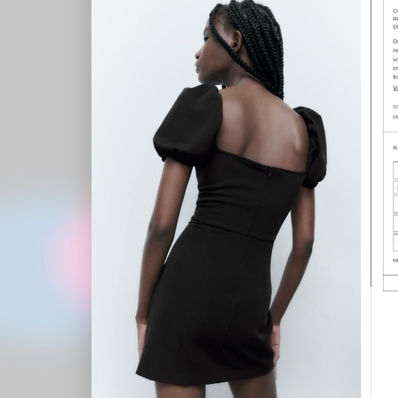 ZARA Black Puff Sleeve Corset Tie Criss Cross Mini Dress Cocktail MEDIUM NWT - Picture 3 of 11